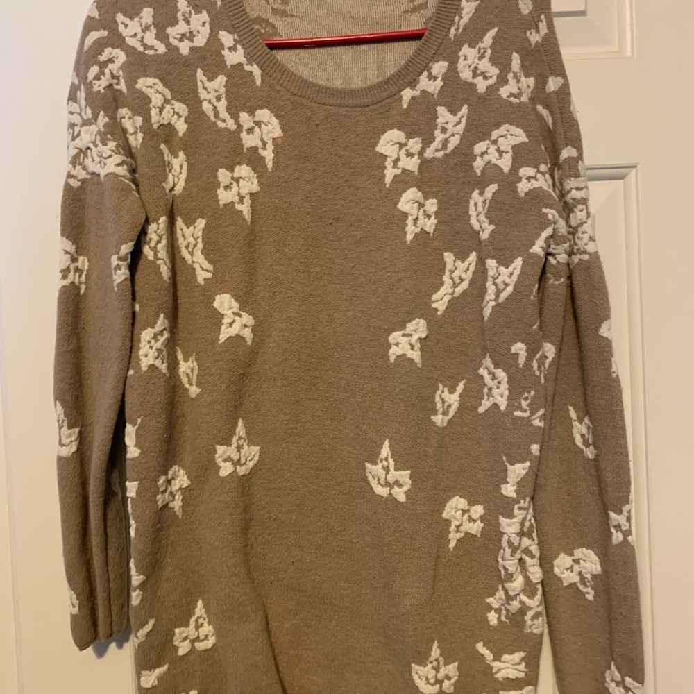 Women's Beige and White Patterned Sweatshirt